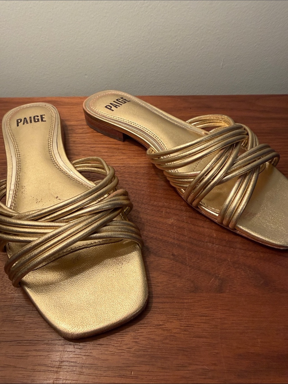 PAIGE Metallic Gold Multi-Strap Slide Sandals
